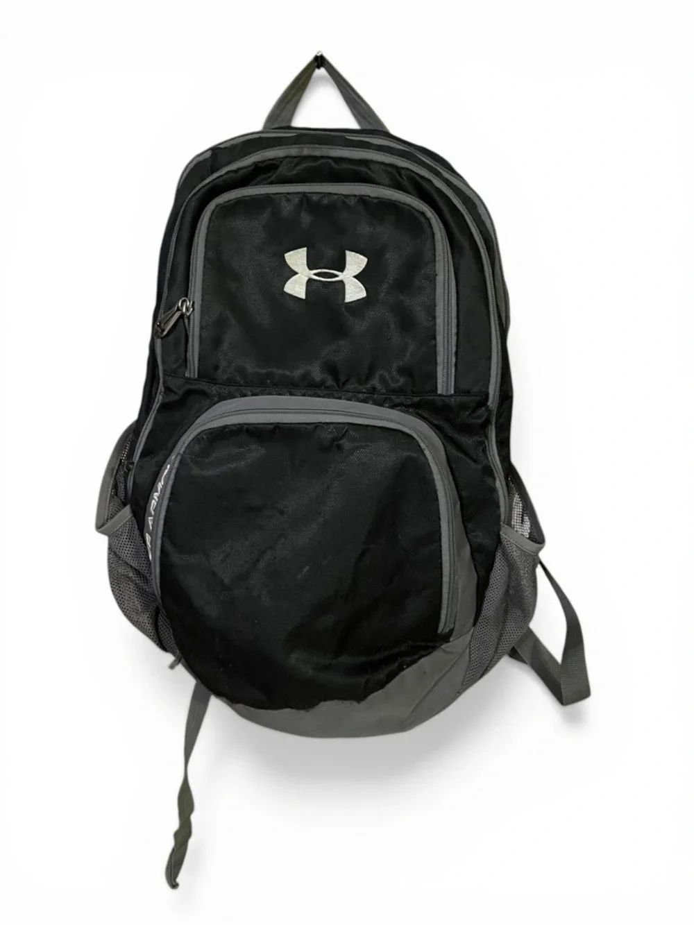 Under Armour Hustle Storm Black Grey Backpack School Hiking Travel Bag